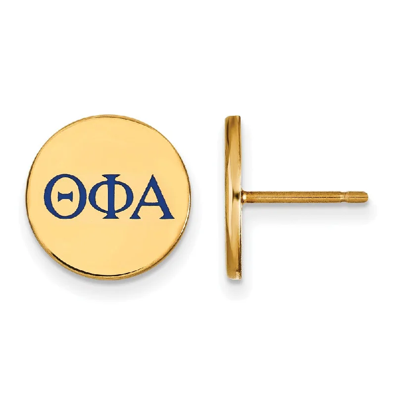 Ladies earrings size guide-14K Plated Silver Theta Phi Alpha Blue Enamel Post Earrings