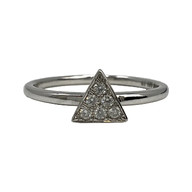 Ladies ring Instagram trends-14K White Gold Ring with Triangular Shaped Pave Diamond Embellished Center Piece