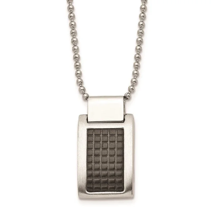 Ladies necklaces long pendants-Stainless Steel Brushed and Polished Black IP Textured Necklace