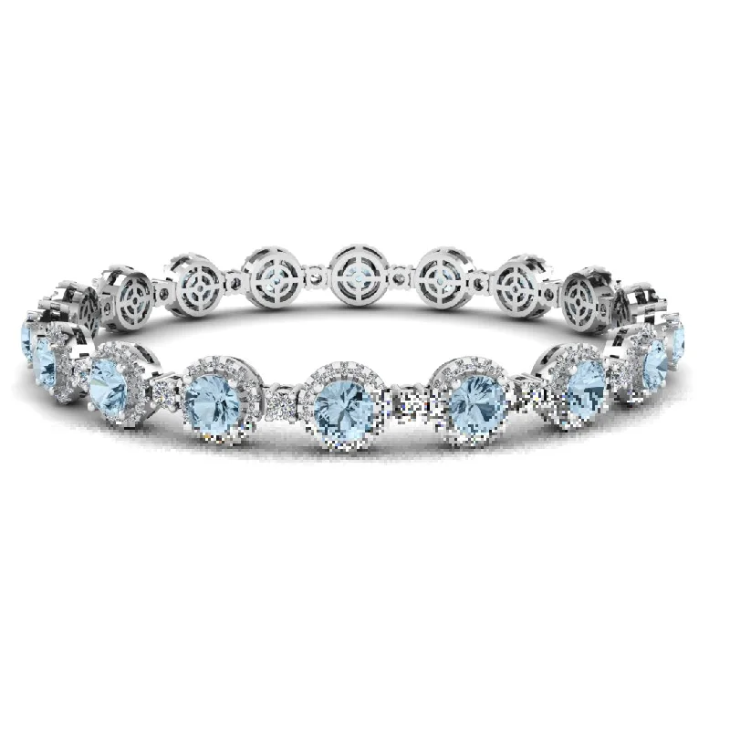 Ladies bracelets social media trends-Round Brilliant Shape 8.5 Carat Aquamarine Featuring Diamond Halo Bracelet BRHARBA