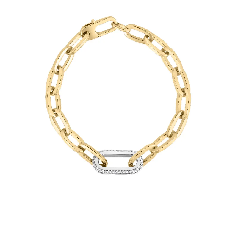 Ladies bracelets global fashion-18kt Yellow/White Designer Gold Diamond Link Paperclip Bracelet