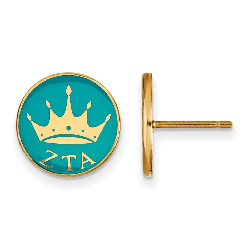 Ladies earrings Christmas styles-14K Plated Silver & Enamel Zeta Tau Alpha Crown Post Earrings