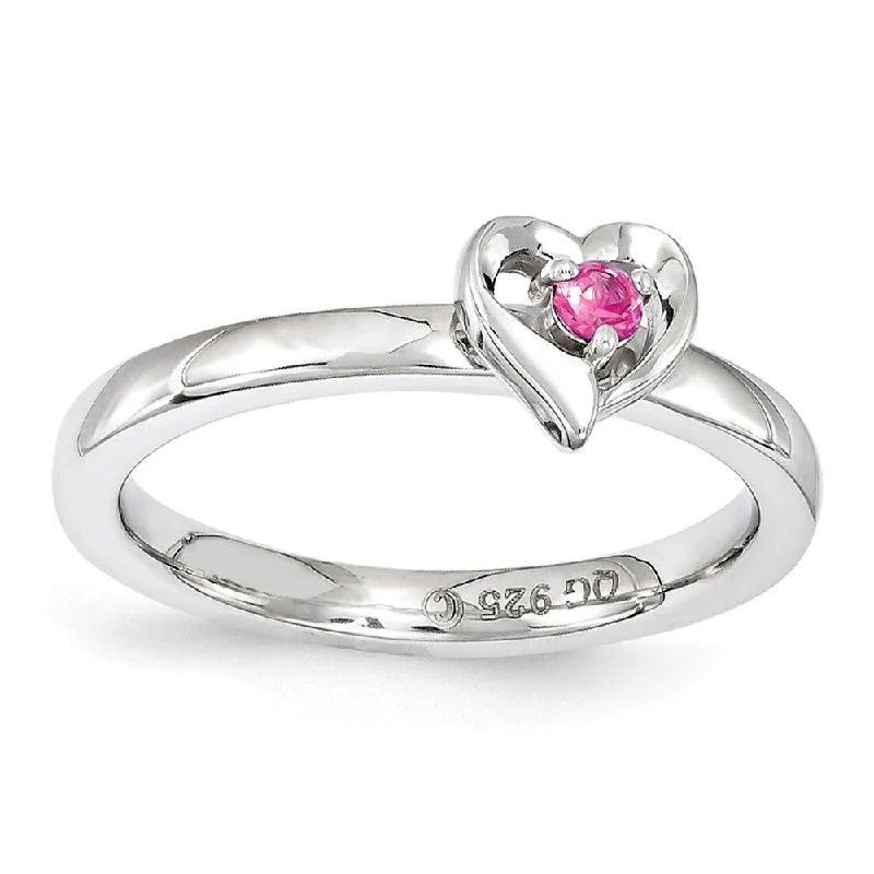 Ladies ring sister matching-Sterling Silver Stackable Created Pink Sapphire 6mm Heart Ring