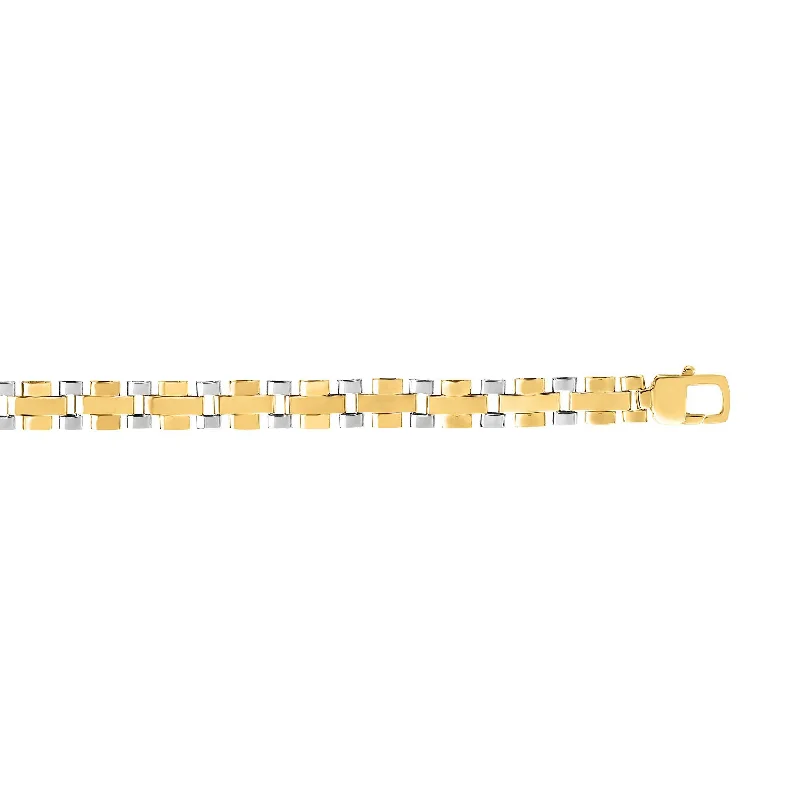 Ladies bracelets Christmas styles-14kt Gold 8.25 inches Yellow+White Finish 7mm Shiny Panther Fancy Bracelet with Lobster Clasp