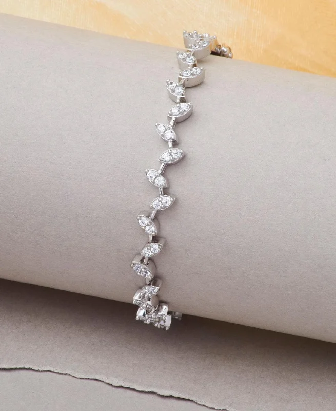 Ladies bracelets mature elegance-Pretty Stone Studded Silver Bracelet