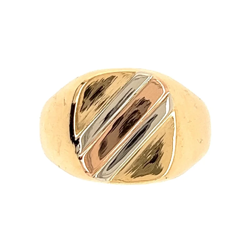 Ladies ring wedding bands-Estate Signet Ring in Three-Tone Gold