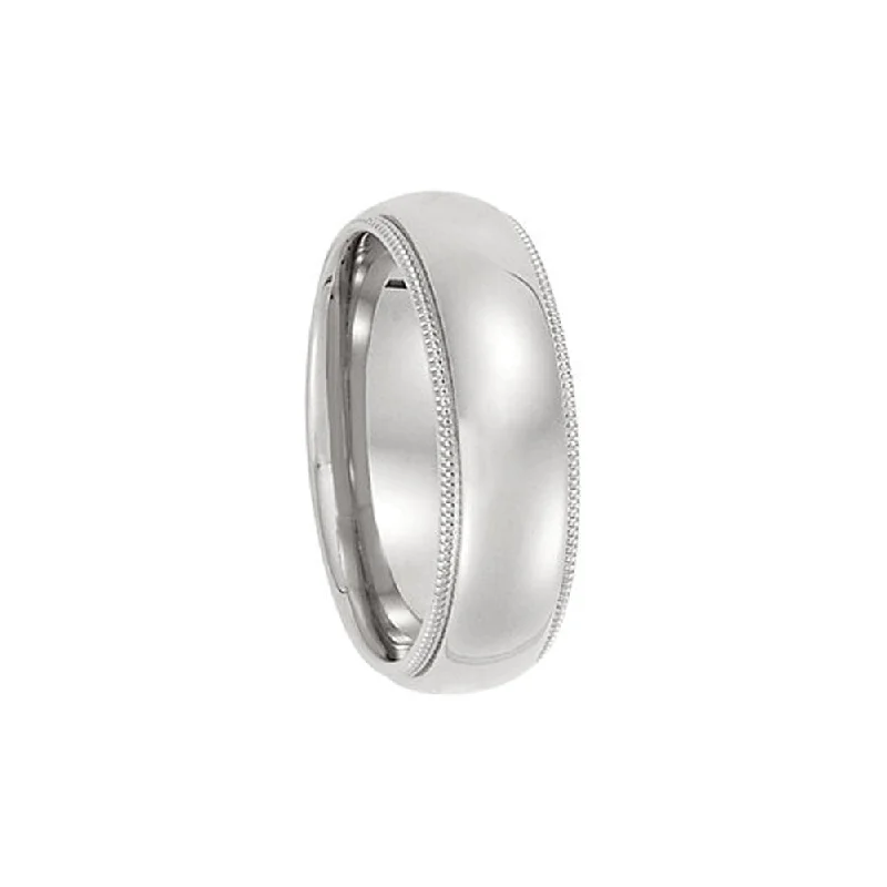 Ladies ring wedding bands-6mm Light Milgrain Edge Comfort Fit Domed Band in 10k White Gold