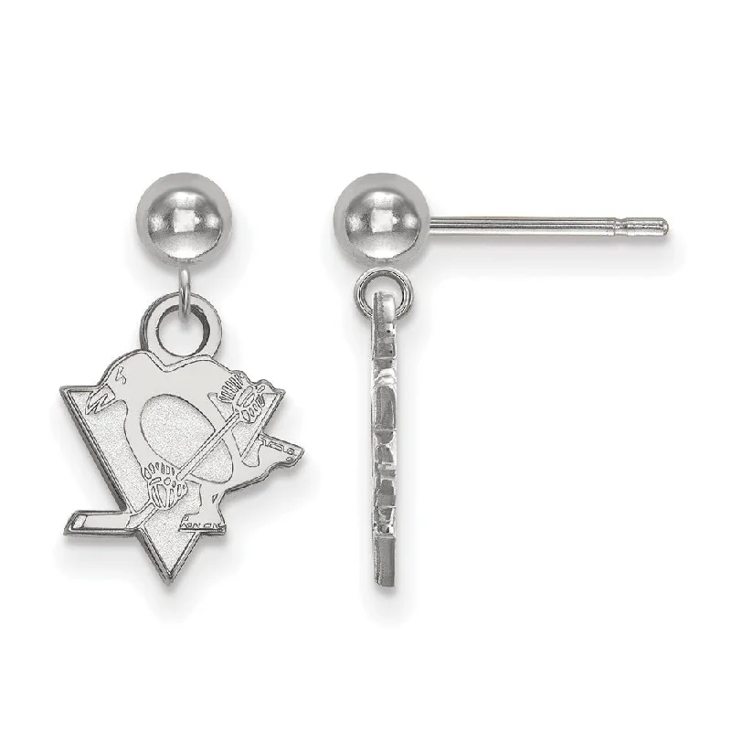 Ladies earrings sterling silver-Sterling Silver NHL Pittsburgh Penguins Ball Dangle Earrings