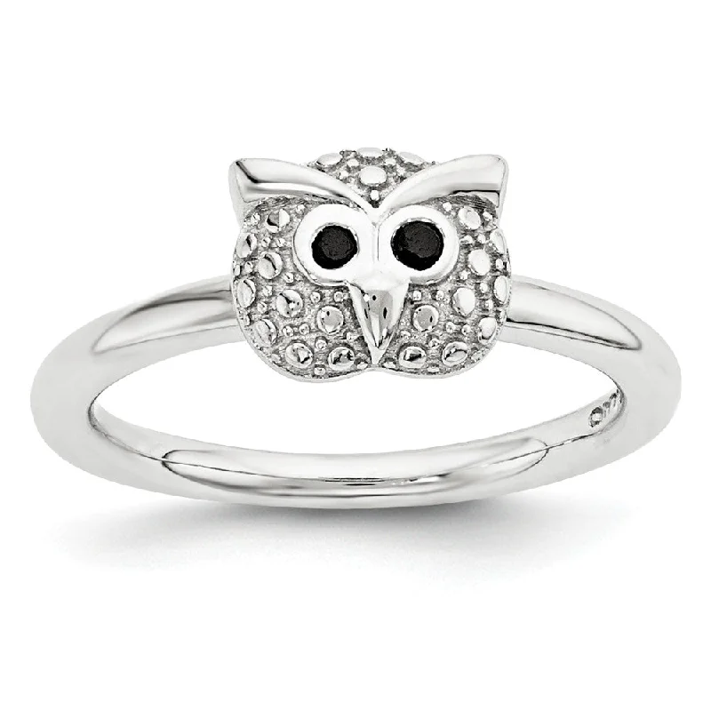 Ladies ring creative ideas-Sterling Silver & Black Onyx 7mm Owl Stackable Expressions Ring