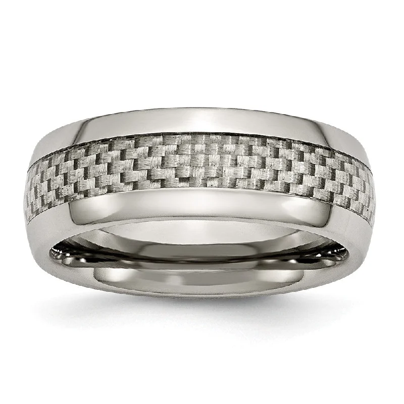 Ladies ring e-commerce sites-8mm Titanium and Gray Carbon Fiber Domed Comfort Fit Band