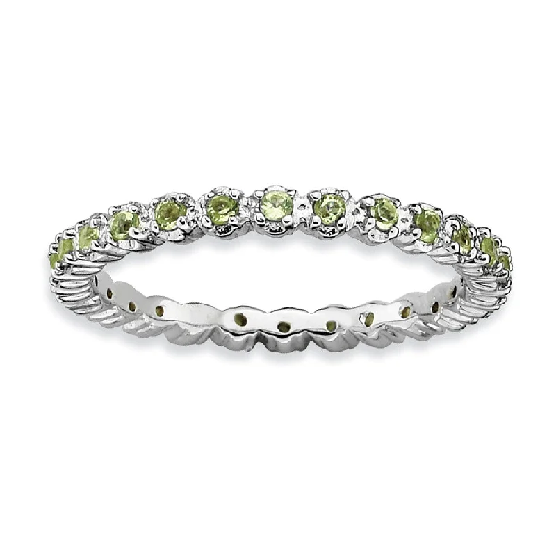 Ladies ring worldwide trends-2.25mm Rhodium Plated Sterling Silver Stackable Peridot Band