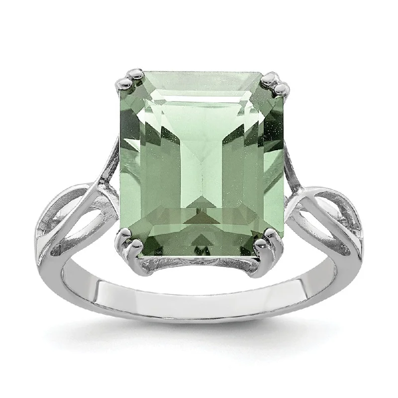 Ladies ring handmade crafts-Octagonal Green Quartz Ring in Sterling Silver