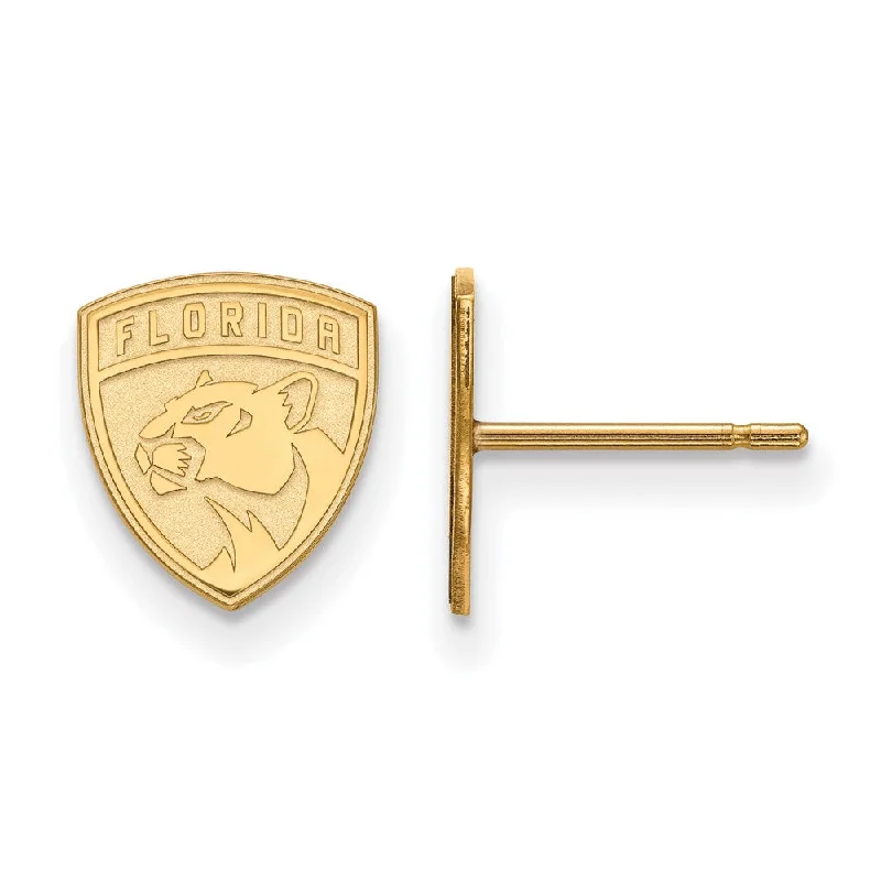 Ladies earrings daily wear-SS 14k Yellow Gold Plated NHL Florida Panthers XS Post Earrings