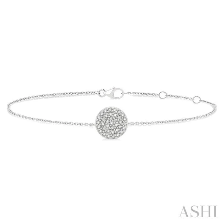 Ladies bracelets minimalist charm-1/6 ctw Petite Circular Disc Round Cut Diamond Fashion Bracelet in 10K White Gold