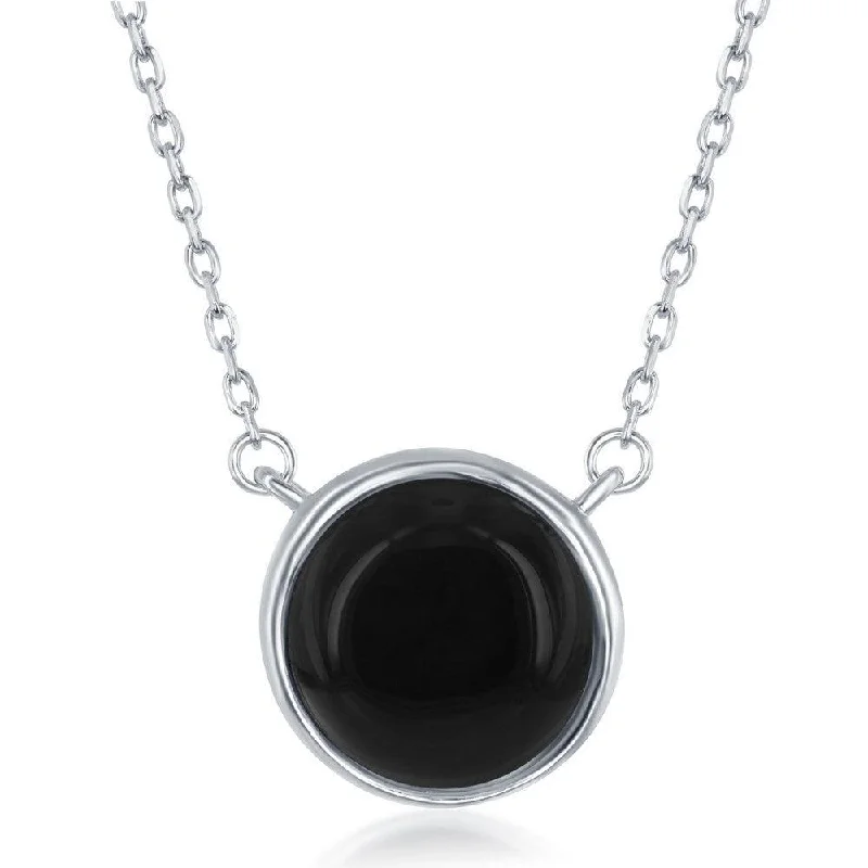 Ladies necklaces customer feedback-Sterling Silver Round Onyx Bezel Set Necklace