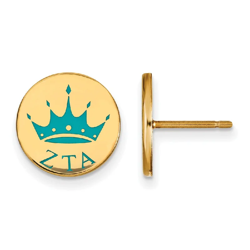 Ladies earrings stud styles-14K Plated Silver Zeta Tau Alpha Enamel Crown Post Earrings