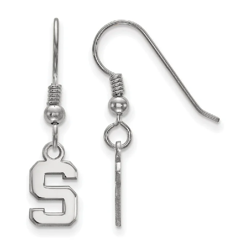 Ladies earrings gothic appeal-Sterling Silver Michigan State University XS Tiny Dangle Wire Earrings