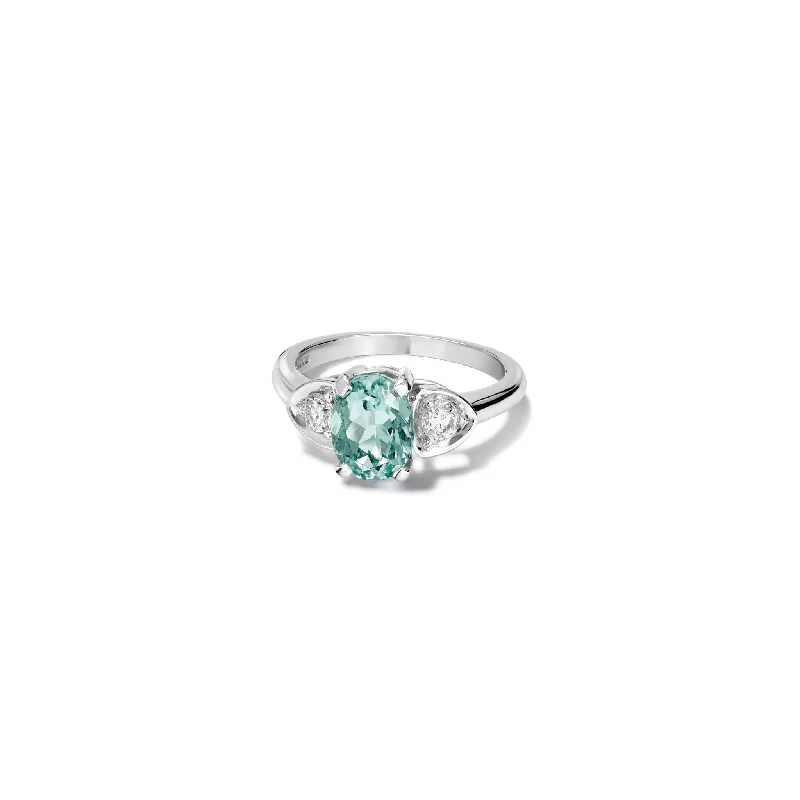 Ladies engagement rings vintage appeal-Katie Oval Engagement Ring 18ct White Gold - Green Blue Aquamarine & Diamond