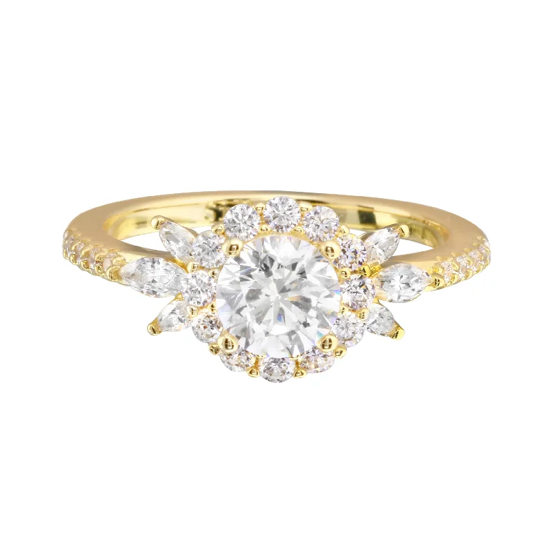 Ladies engagement rings upgrade ideas-Round Diamond and Floral Halo Engagement Ring