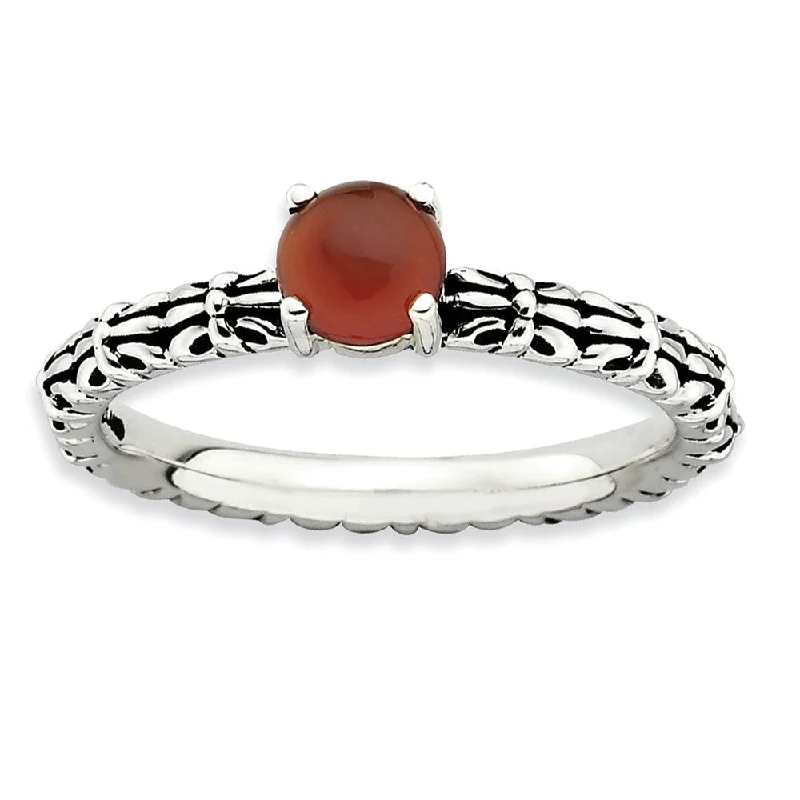 Ladies ring worldwide trends-Antiqued SS Stackable Red Agate Ring