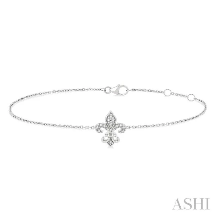 Ladies bracelets sterling silver-1/20 ctw Petite Fleur De Lis Round Cut Diamond Fashion Bracelet in 10K White Gold