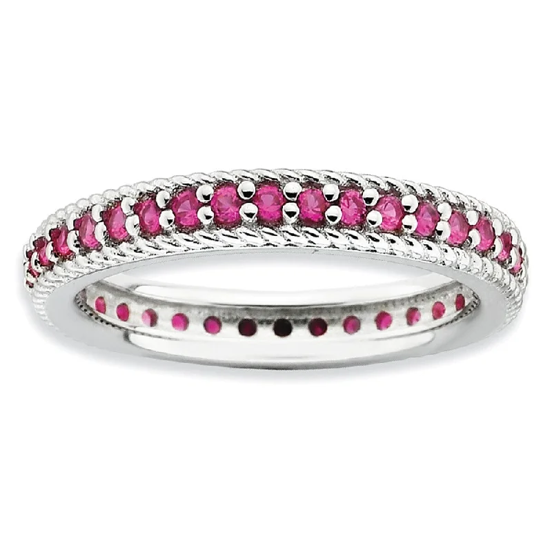 Ladies ring e-commerce sites-3.25mm Sterling Silver Stackable Created Ruby Eternity Ring