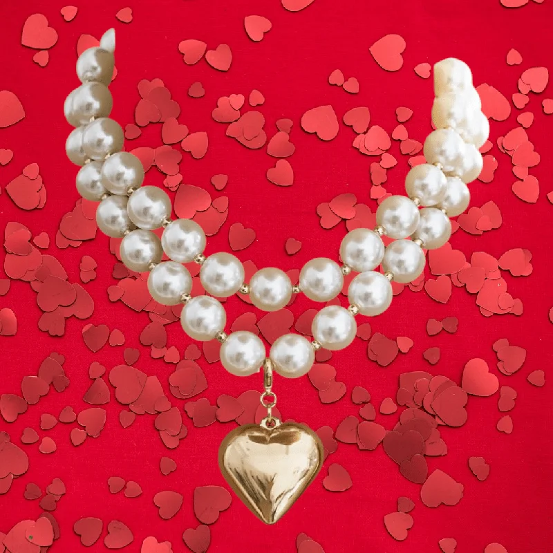 Ladies necklaces anniversary choice-Pearl Heart Statement Necklace