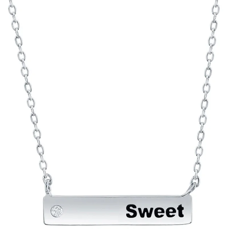 Ladies necklaces simple elegance-Classic Women's Necklace - Sterling Silver Bar and CZ Sweet | M-6787