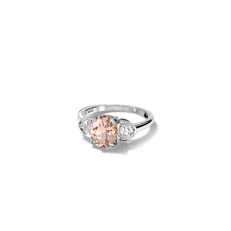 Ladies engagement rings diamond cuts-Katie Oval Engagement Ring 18ct White Gold - Peach Sapphire & Diamond