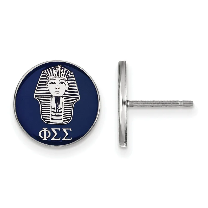 Ladies earrings online shopping-Sterling Silver Phi Sigma Sigma Blue Enamel Logo Post Earrings