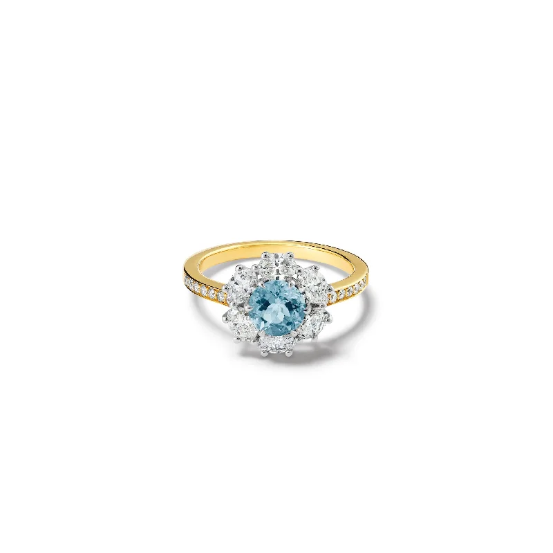 Ladies engagement rings trendy looks-Flora Engagement Ring 18ct White & Yellow Gold - Aquamarine & Diamond