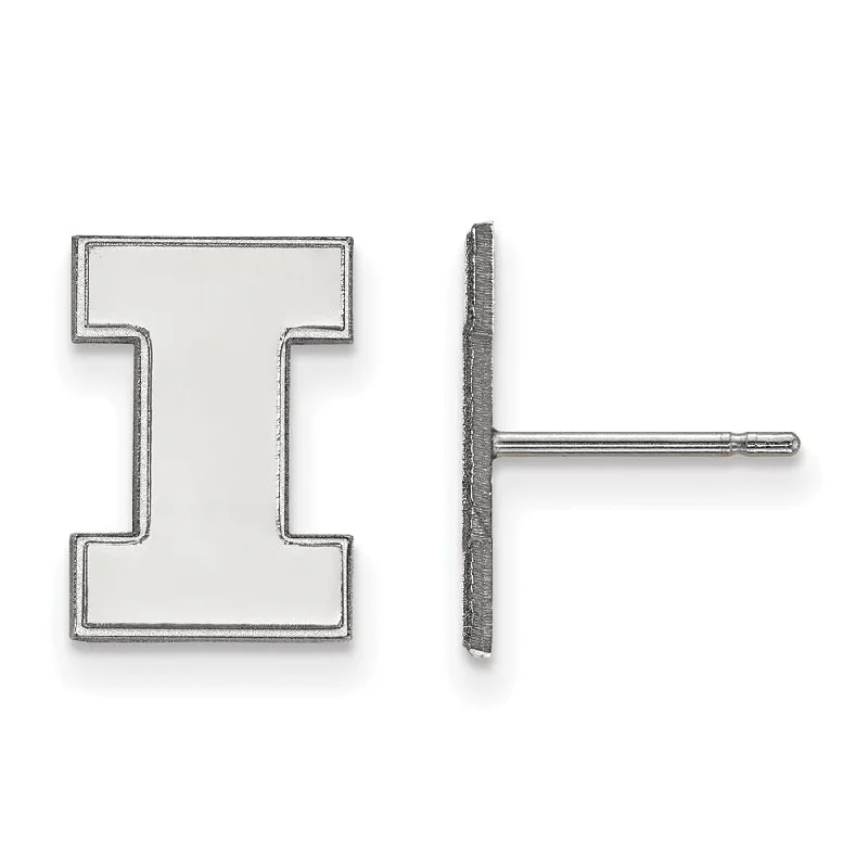 Ladies earrings statement pieces-Sterling Silver University of Illinois Small Initial I Post Earrings