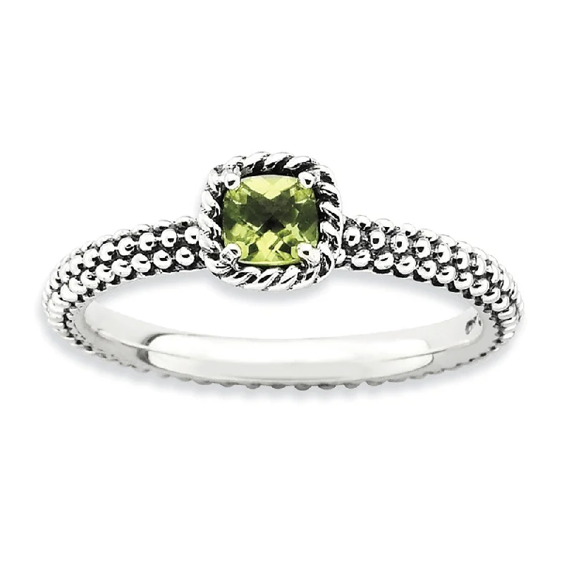 Ladies ring fashion trends-Antiqued Sterling Silver Stackable Peridot Ring