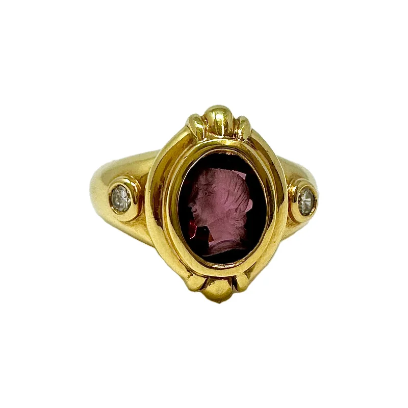 Ladies ring customer reviews-Susan Berman Ring with Garnet Intaglio and 2 Diamonds