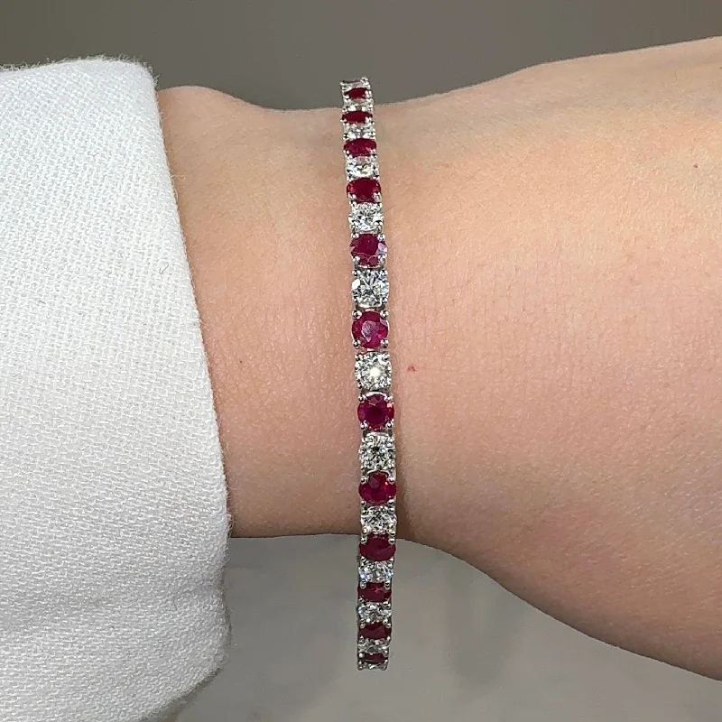 Ladies bracelets office wear-Round Brilliant Diamond and Ruby 4 Claw Bracelet BRDR45345