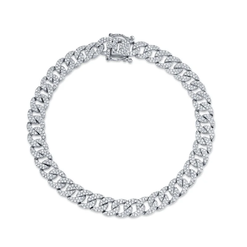 Ladies bracelets engraved names-White Gold Diamond Pave Link Bracelet