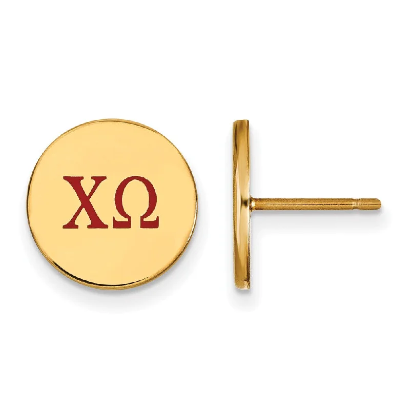 Ladies earrings natural gems-14K Plated Silver Chi Omega Enamel Greek Letters Post Earrings