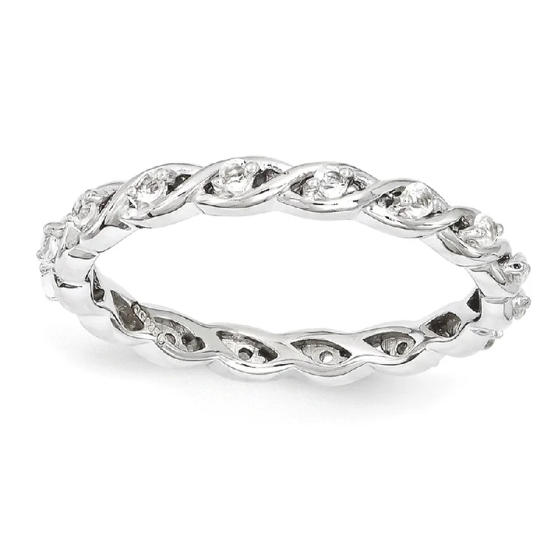 Ladies ring modern design-2.5mm Rhodium Plated Sterling Silver Stackable White Topaz Twist Band