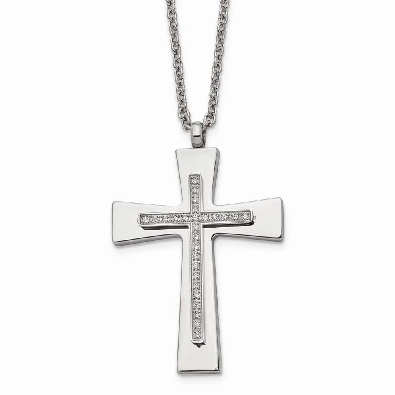 Ladies necklaces girlfriend surprise-Stainless Steel Polished CZ Cross Necklace