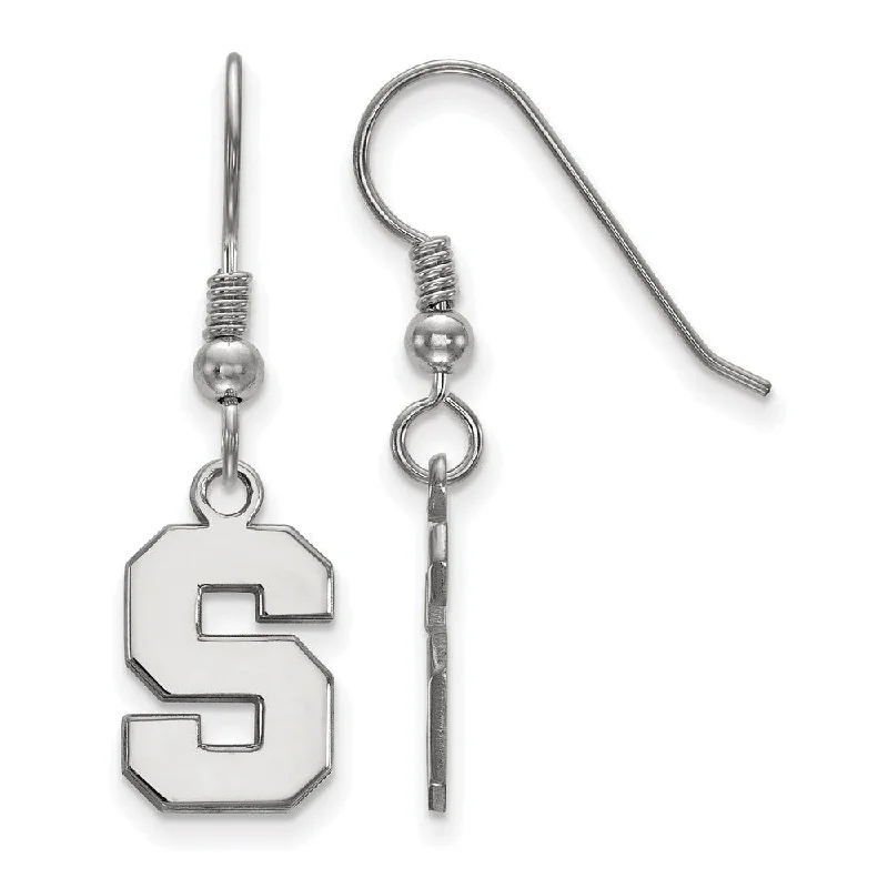 Ladies earrings retail stores-Sterling Silver Michigan State University Small 'S' Dangle Earrings