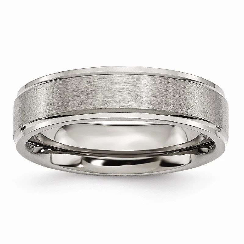 Ladies ring floral design-Titanium Ridged Edge 6mm Brushed and Polished Band