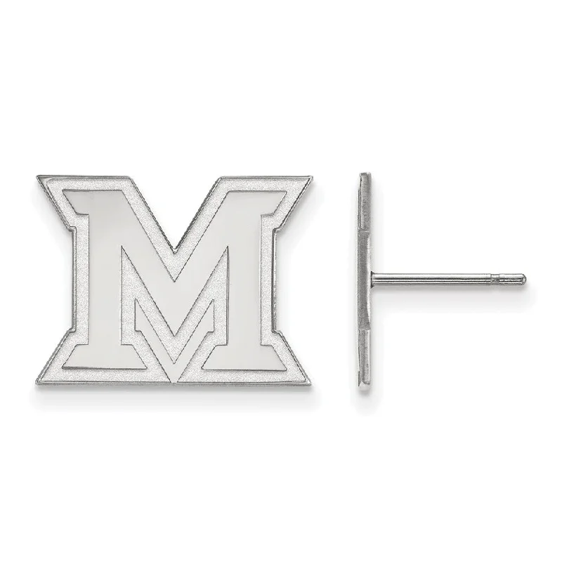 Ladies earrings Christmas styles-10k White Gold Miami University Small Post Earrings