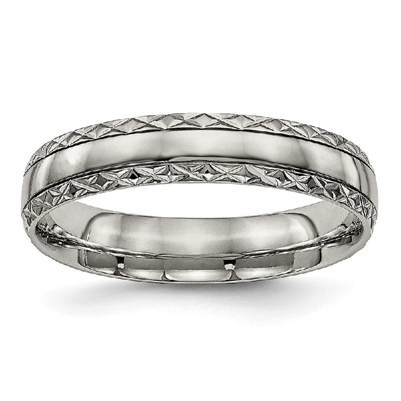 Ladies ring vintage look-5mm Titanium Polished Grooved Crisscross Edge Standard Fit Band