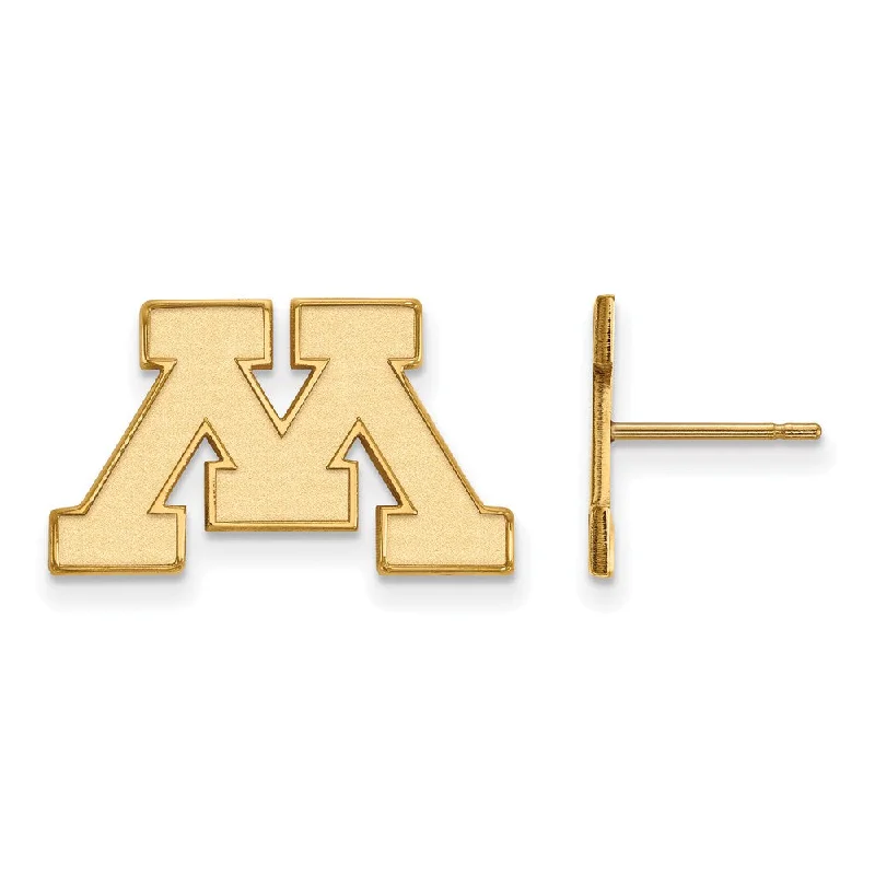 Ladies earrings office wear-14k Gold Plated Silver University of Minnesota Post Earrings