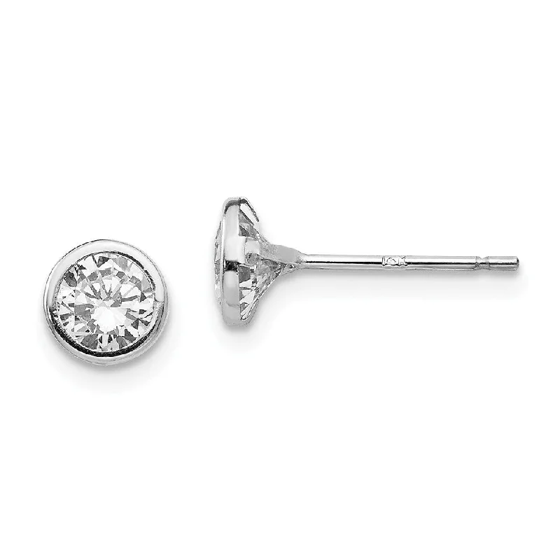 Ladies earrings pearl drops-5mm Bezel Set Cubic Zirconia Stud Earrings in 14k White Gold