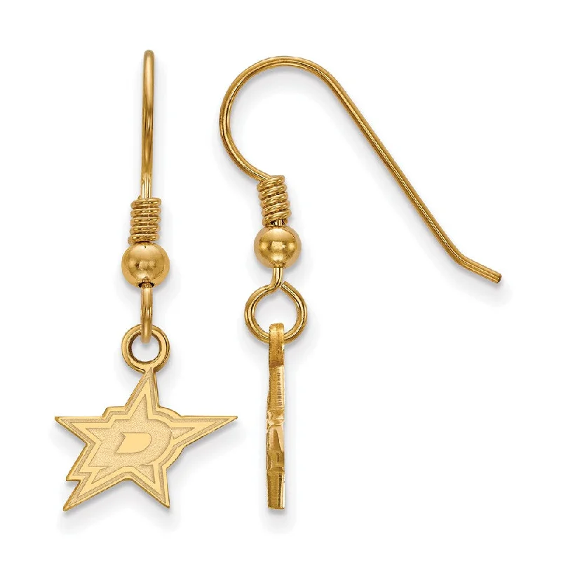 Ladies earrings Valentine’s Day-SS 14k Yellow Gold Plated NHL Dallas Stars XS Dangle Earrings