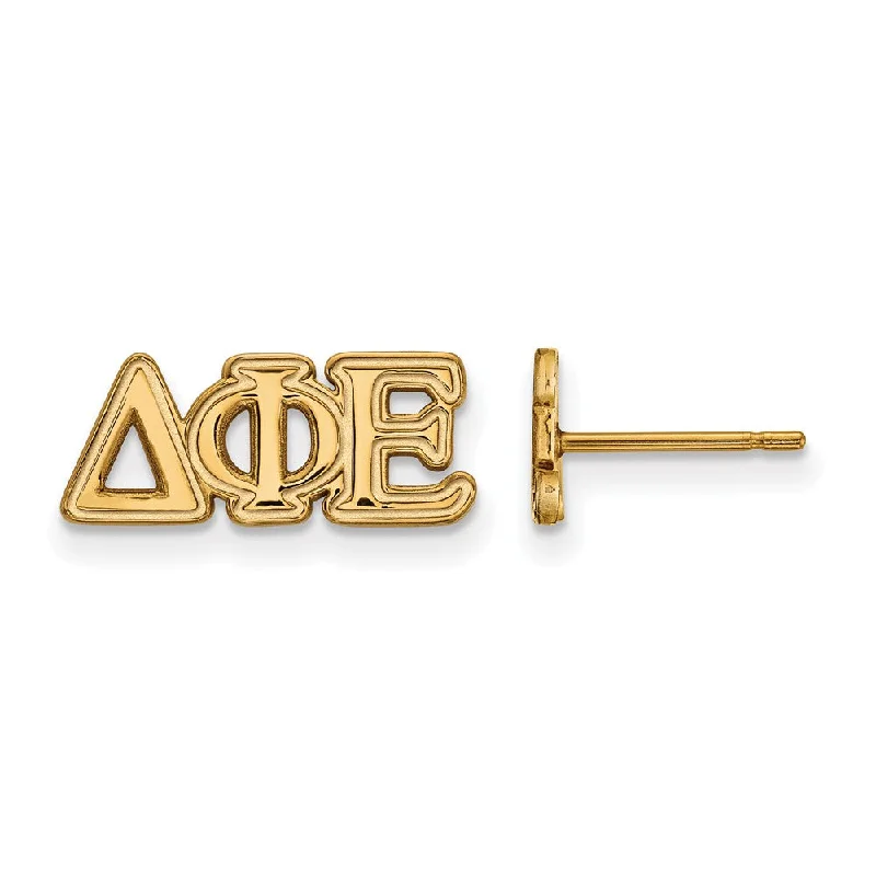 Ladies earrings engagement gifts-14K Plated Silver Delta Phi Epsilon XS Greek Letters Post Earrings