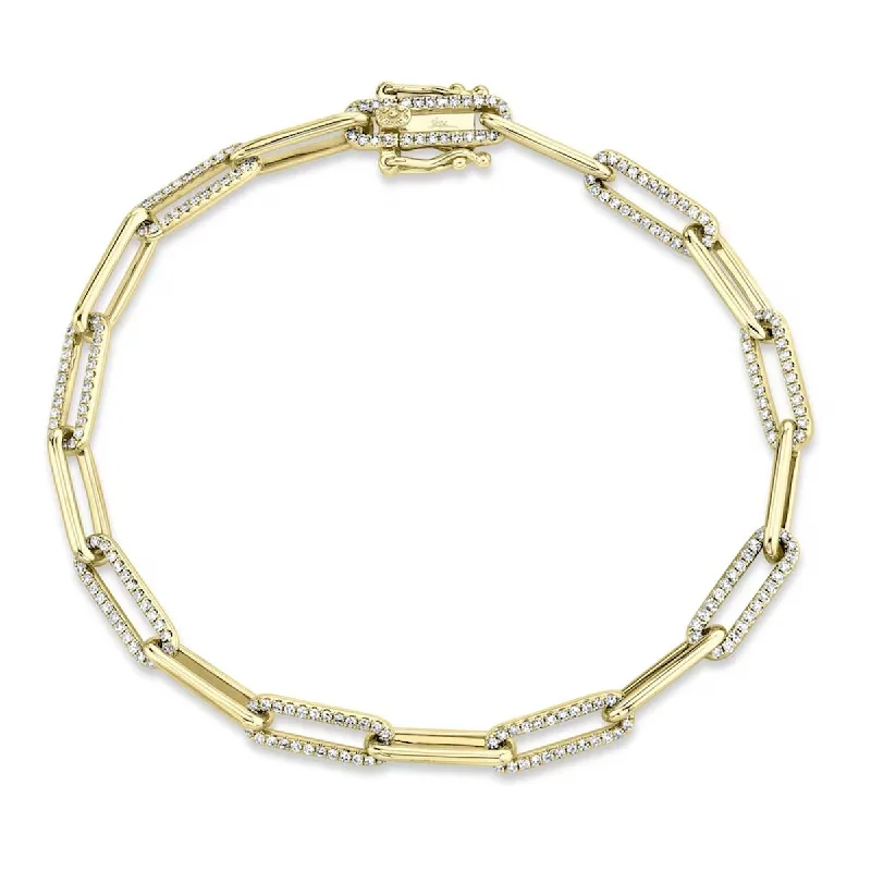 Ladies bracelets Valentine’s Day-Yellow Gold Diamond Paperclip Link Bracelet