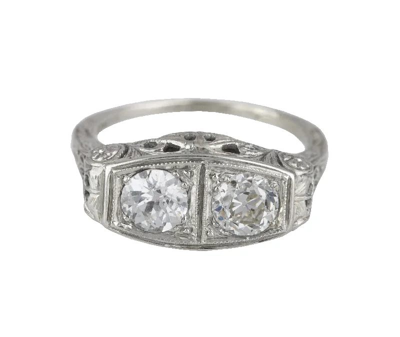 Ladies engagement rings upgrade ideas-Art Deco White Gold 1.04CTW Old European/Old Mine Cut Diamond Engagement Ring