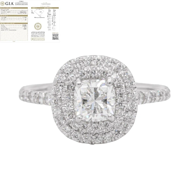 Ladies engagement rings vintage appeal-18k White Gold Cushion Cut GIA Diamond Engagement Ring 1.29ctw G-H VS1-VS2 sz 6